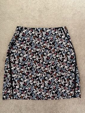 LOFT Black Floral Mini Skirt with Pink, Blue & Brown Accents
